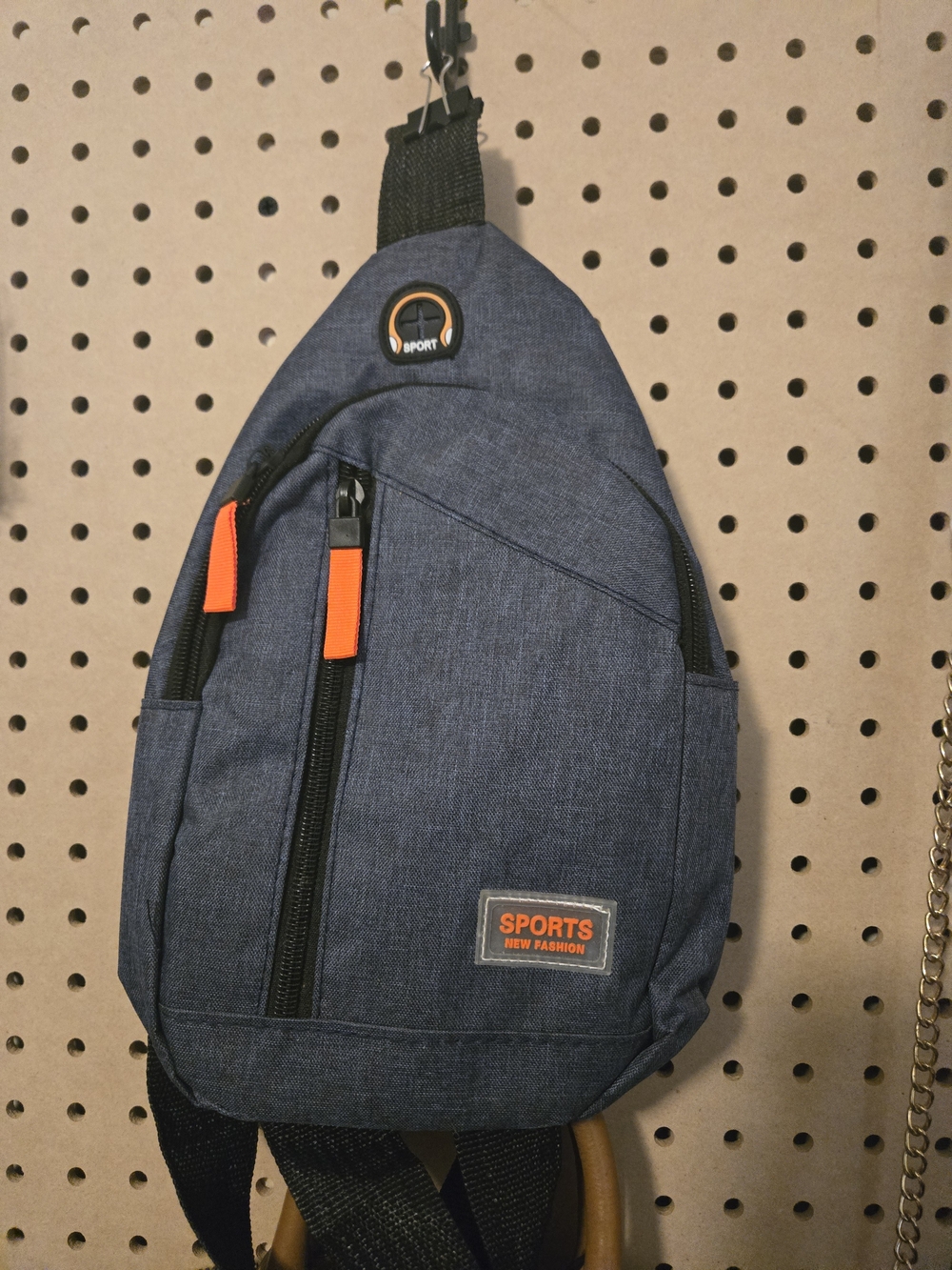 Men's Navy Sling Bag with Orange Accents
